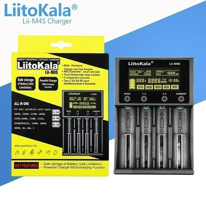 LiitoKala Lii-S8 Lii-S2 Lii-S4 Lii-M4 Lii-M4S 18650 Battery Charger For 26650 16340 14500 LiFePO4 1.2V Ni-MH Ni-Cd smart