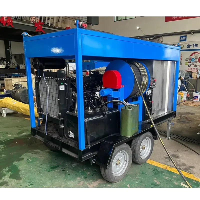 Trailer Type 250bar 70Lpm Sewer Jetting Machine Drain Pipe Dredging High Pressure Washer Water Jet Pump Cleaning Hydro