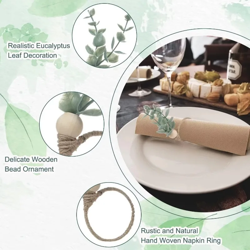 Holiday Table Decor Eucalyptus Leaf Napkin Rings for Thanksgiving Banquets Restaurants and Elegant Table Arrangements
