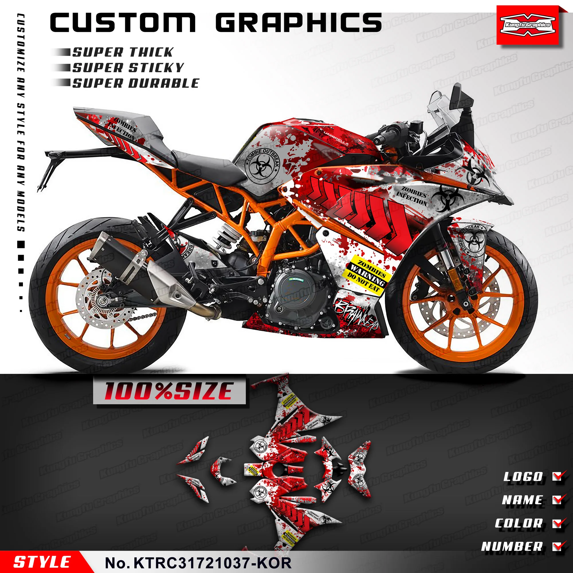 KUNGFU GRAPHICS Graphics Vinyl Sticker for KTM RC 125 200 250 390 2017 2018 2019 2020 2021 2024, KTRC31721037-KOR