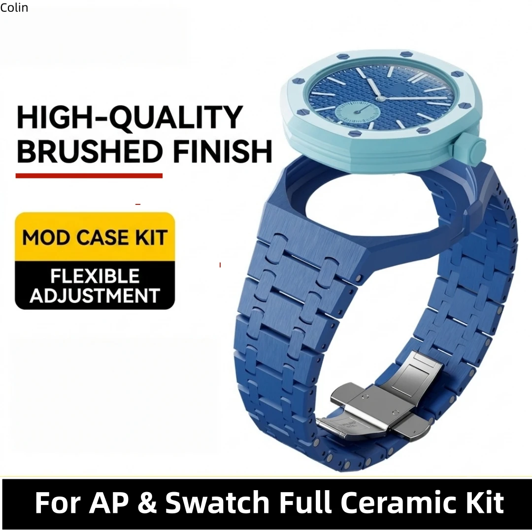 Brushed Design Full Ceramic Strap+Case For Royal Pop Swatch x AP Pocket Watch Changer To Wristwatch Band Replacement Bracelet