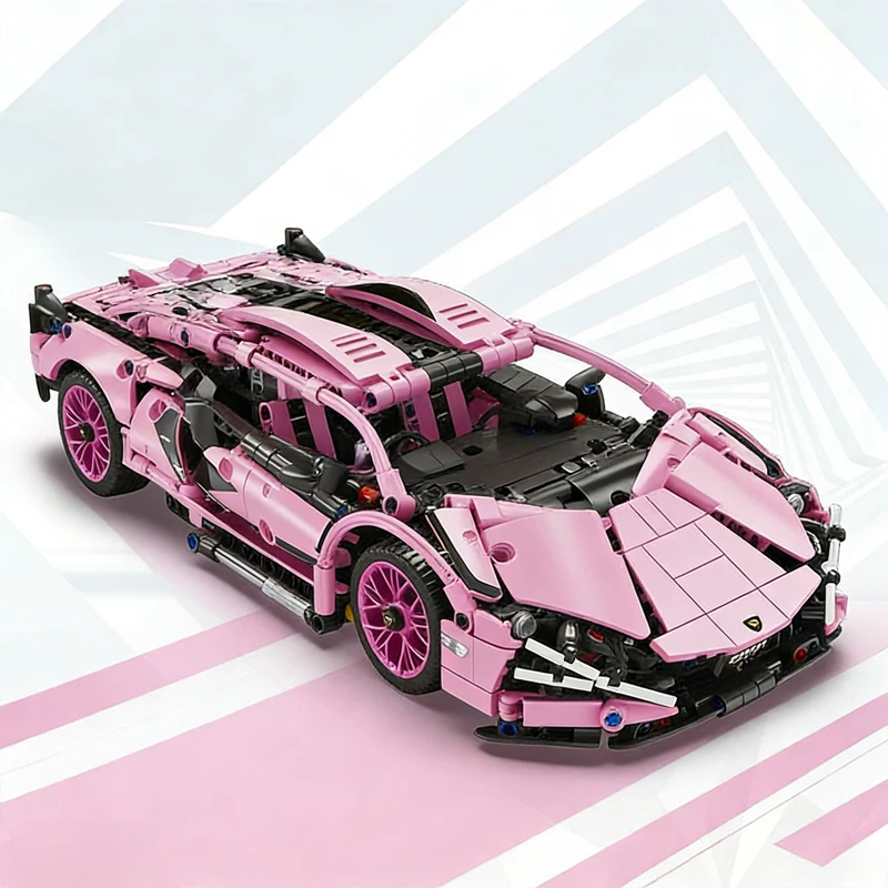 1299ピース-テック-1-14-ピンク-レーシングスポーツカー-組み立てブロック-ブロックカーおもちゃ-女の子の誕生日プレゼント-クリスマスプレゼント