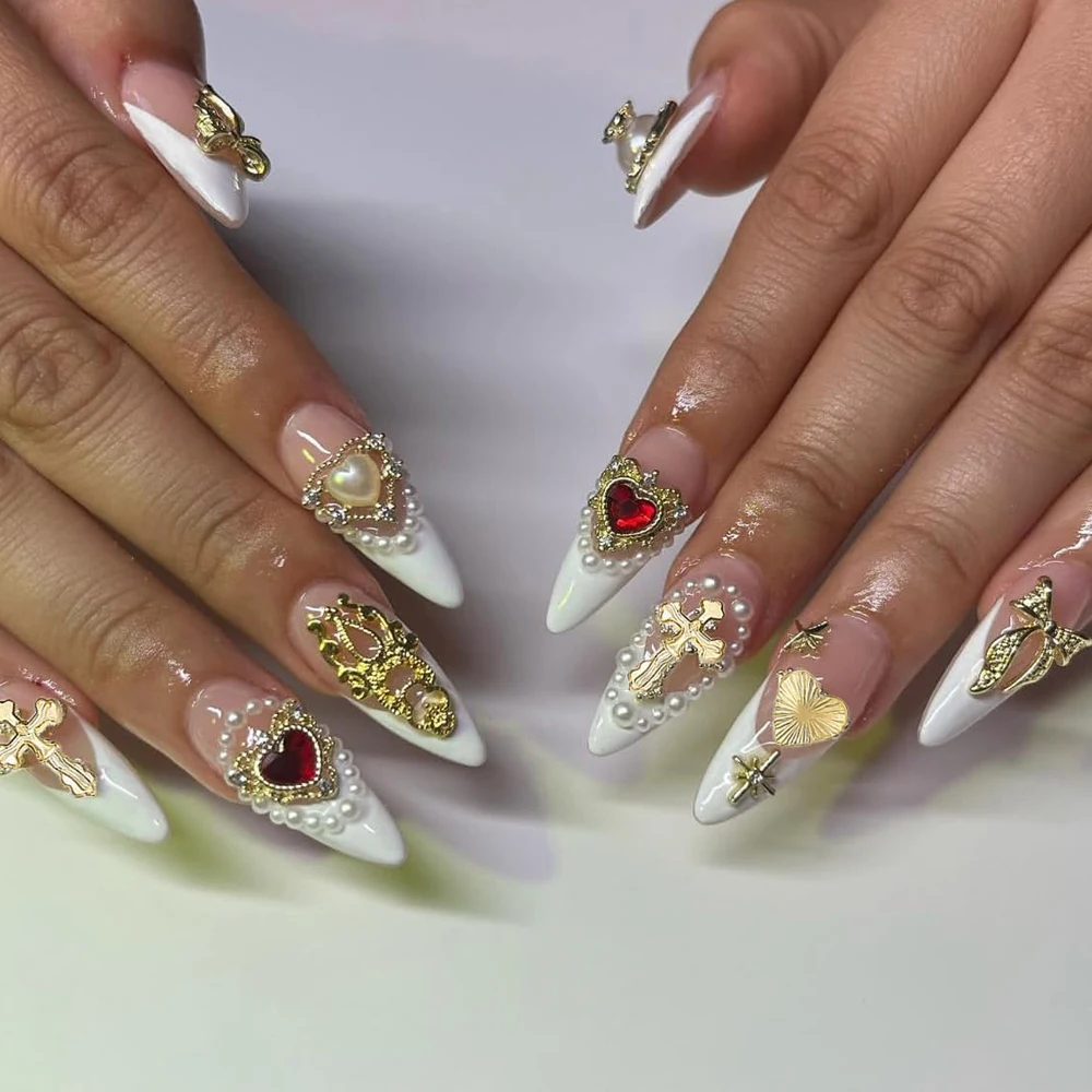 12 griglie 3D lega strass croce farfalla cuore rosa fiori pendenti per unghie gemma unghie cristallo diamante decorazione nail art accesso