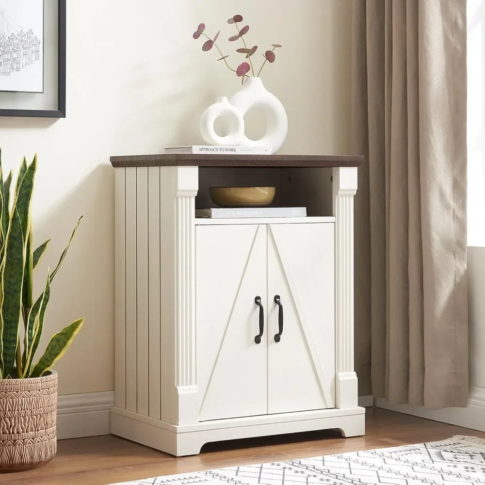 Farmhouse Bathroom Floor Cabinet, Freestanding Storage Cabinet with Double Doors and Adjustable Shelves, Wooden Small Cabinet