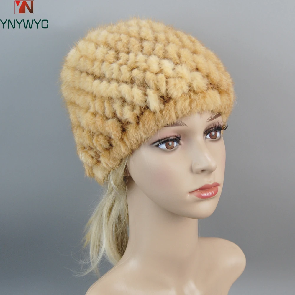 

Women Winter Hand Knitted 100% Genuine Mink Fur Hat Natural Warm Good Elasticity Fur Cap Russia Lady Quality Real Mink Fur Hats