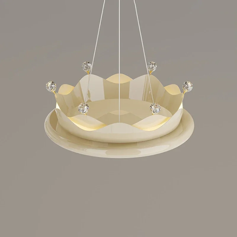 

Romantic Children's Room Chandeliers Cream Pink Crystal Crown Lamps Modern Warm Princess Room Baby Room Girl Bedroom Chandelier