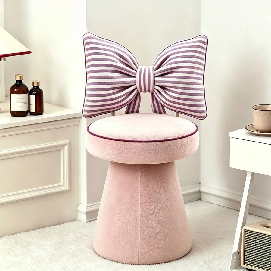 French light luxury striped makeup stool bow household bedroom dresser special low stool Internet celebrity rotating dressing