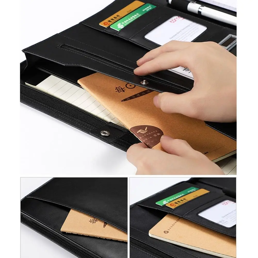 

PU Leather A4 Clipboard Folder Stationery Multifunctional Contract File Folders Writing Pads with a4 Notepad Document Organizer