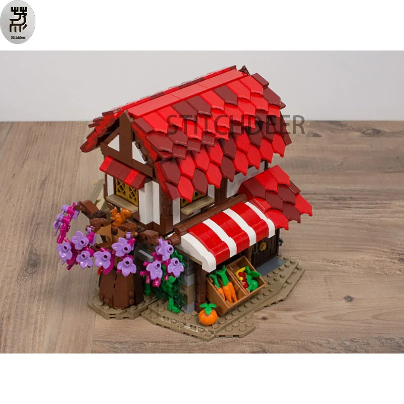 908Pcs Moc Middeleeuwse Marktplaats Modulaire Bouwhuis Bouwstenen Assembleren Model Diy Speelgoed Baksteen Educatie Vakantiegeschenk