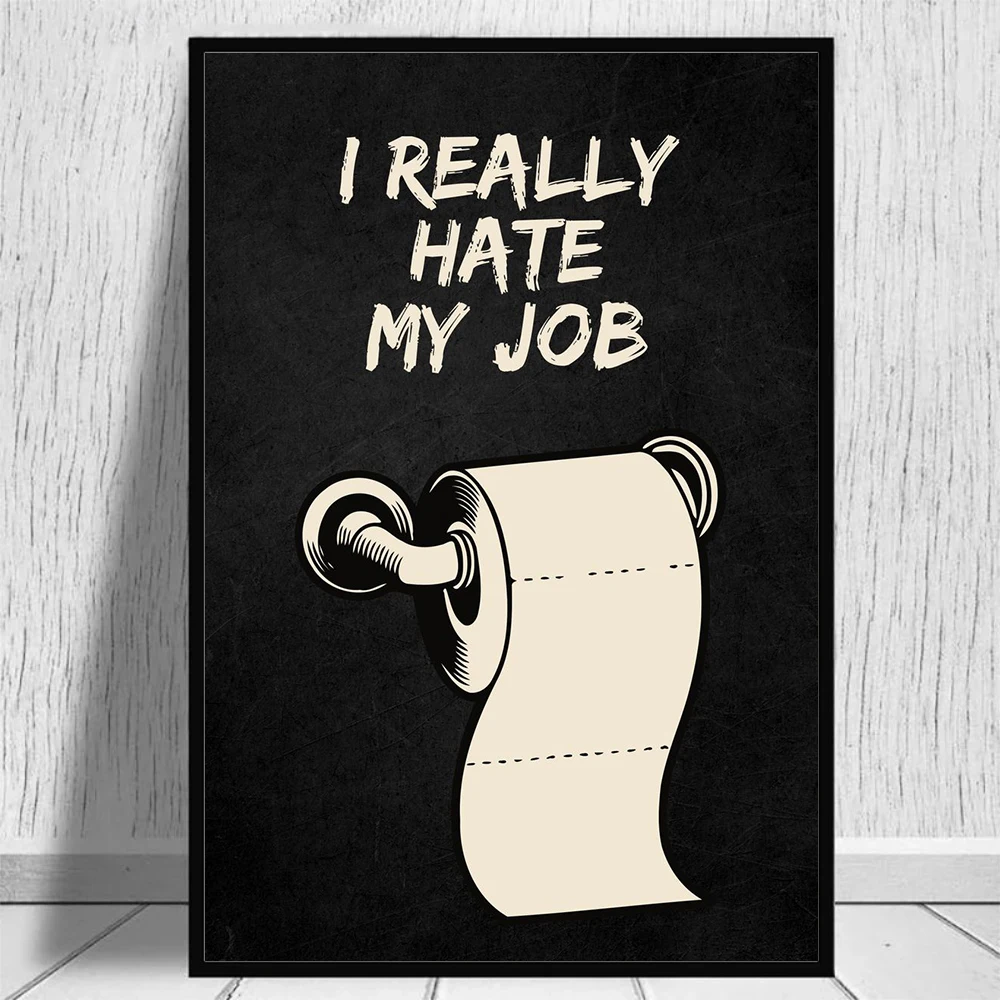 Bathroom Toilet Funny Quotes Cartoon Print Poster Roll Paper Toilet Joke Hint Text Wall Art Canvas Painting Home Bathroom Decor