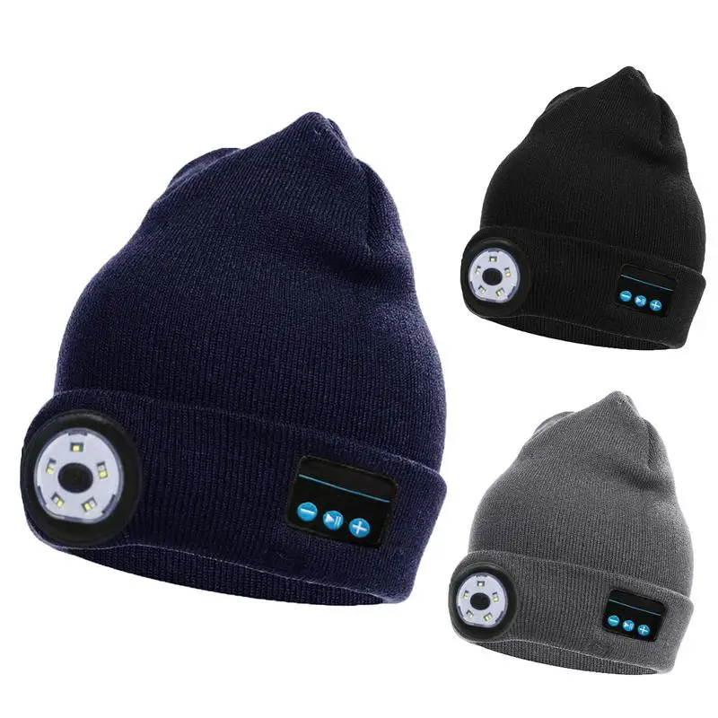 Outdoor Sport Wireless Headphone Knit Hat Beanie Earphone Blue tooth 5.0 Stereo Speakers LED Light Caps Smart Earbuds With MIC