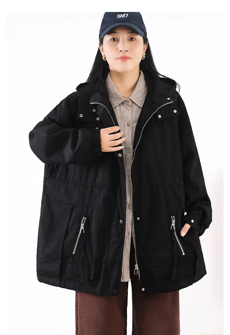 2026 Spring and Autumn Fashion Women's Windbreaker Jacket Oversized Commuter Workwear Hooded Windproof Jacket