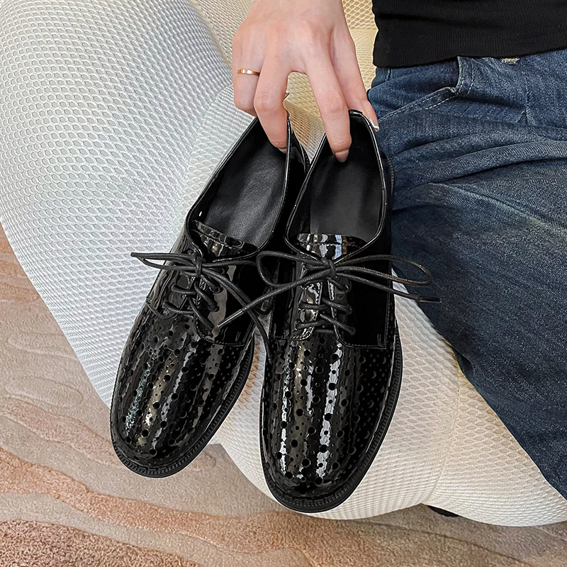 2024 moda donna dรฉcolletรฉ mocassini in vera pelle scarpe tacco medio punta tonda stringate primavera autunno Comfort scarpe Casual donna