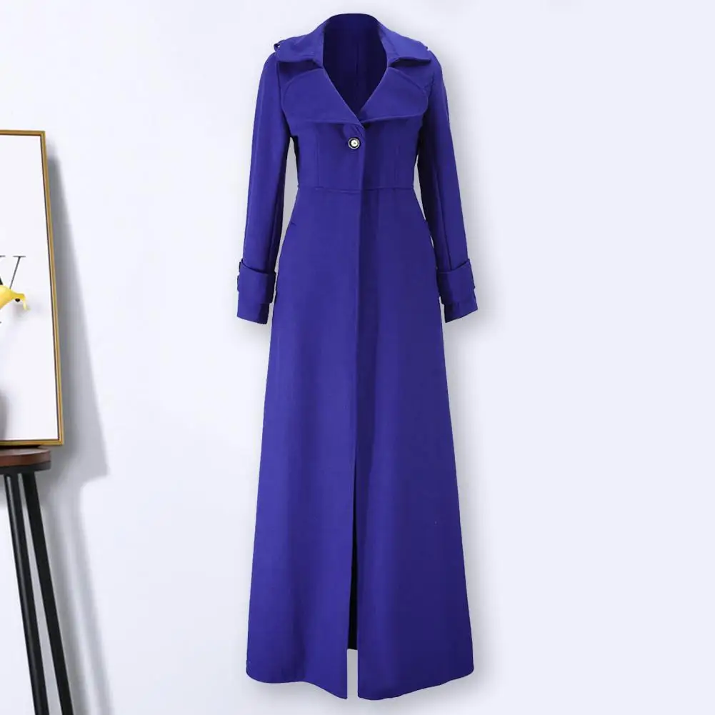 

Women Coat Single Breasted Solid Color Lady Overcoat Turndown Collar Slim Fit Long Woolen Coat Female Streetwear