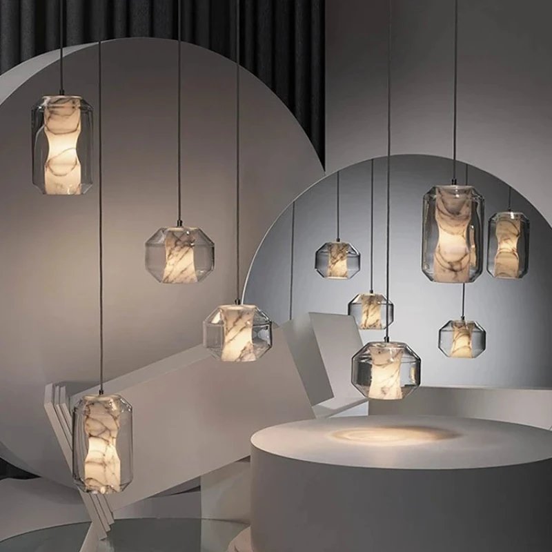 

Modern Minimalist Living Room Dining Room Marble Glass Chandelier Creative Indoor Bedroom Bedside Stairs Ceiling Lamp Fixture