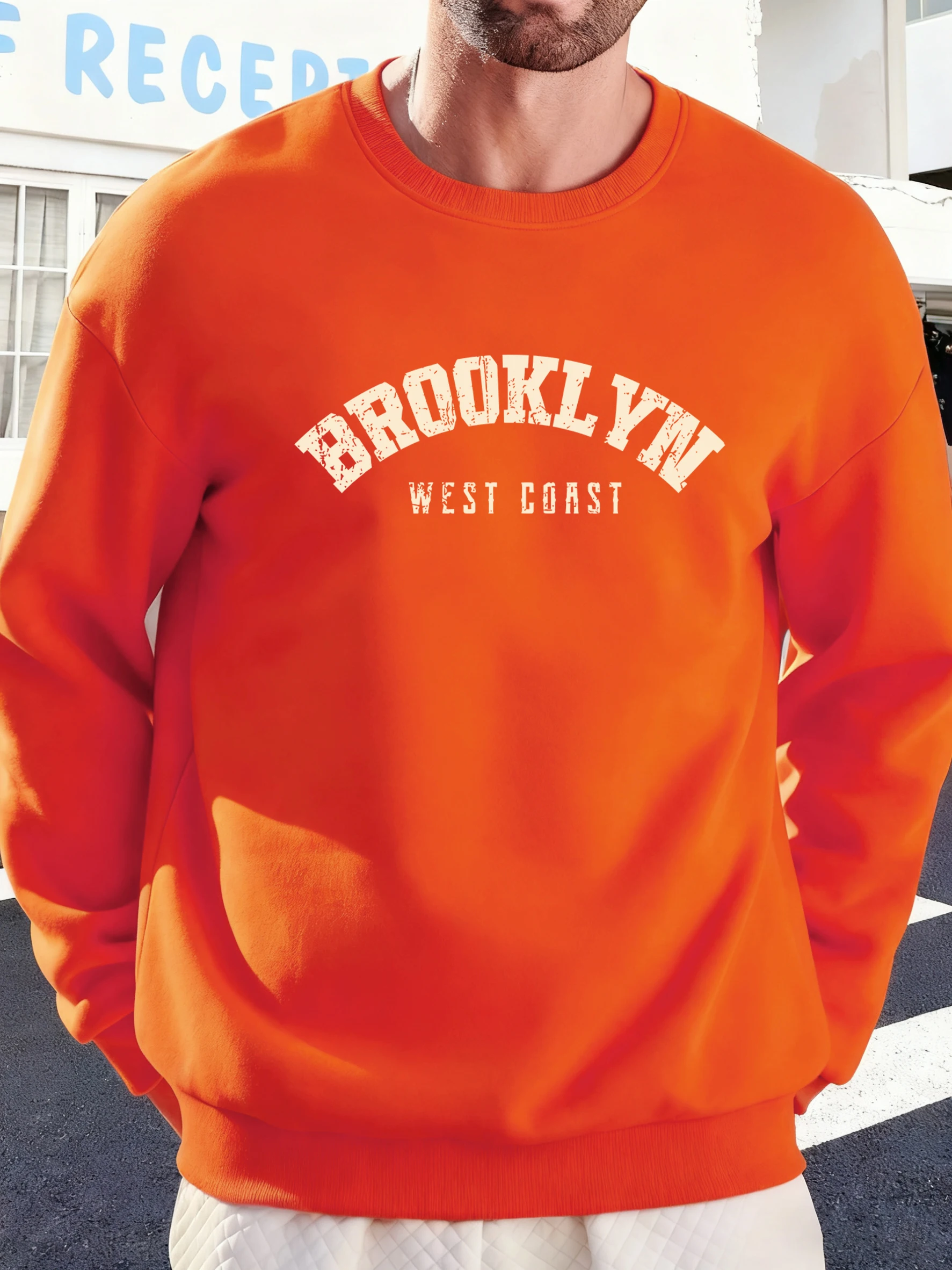 Brooklyn Weat Coast Print Herren Basics Sweatshirt Mode Bequeme Kleidung Herbst Fleece Pullover Unisex Casual All-Match Top