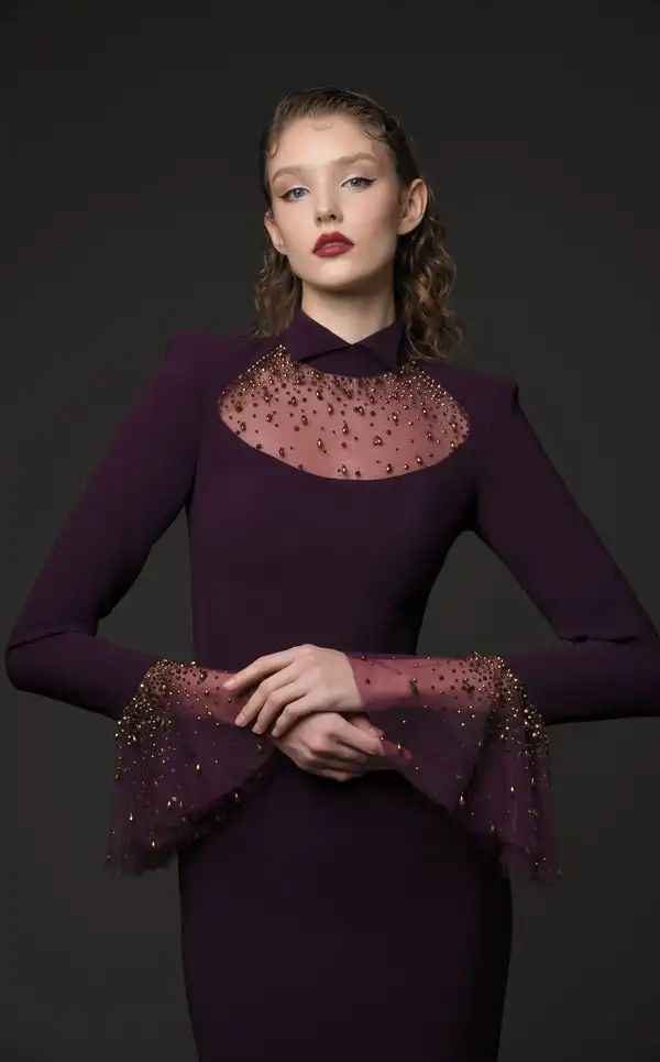 Sukienki na zamówienie w stylu klasycznym z koralikami, proste, z wysokim kołnierzem, długie, sukienki na specjalne okazje szyte na miarę, moda retro, wykwintne, formalne, seksowne.