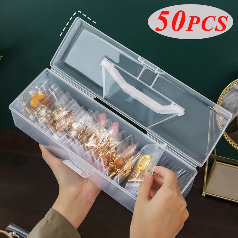 Portable Jewelry Storage Box Transparent Cosmetics Holder Container Earring Necklace Organizer Bag With Lid Desktop Storage Case