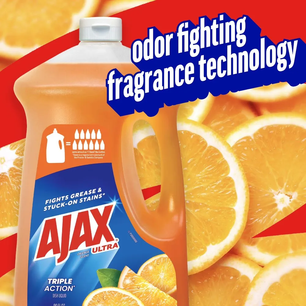 Ultra Concentrated Orange Scented Dishwashing Liquid Soap Triple Action Formula Large 90 Fl Oz Bulk Refill Bottle for Kitchen Cleaning