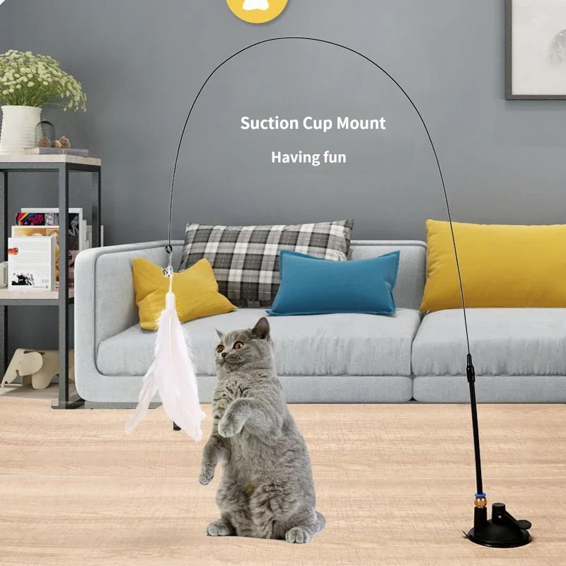 KAVERY Pour des aventures ludiques passionnantes - Jouet ultime pour chat - Jouet interactif pour chat avec clochette et plume - Longue tige à ventouse