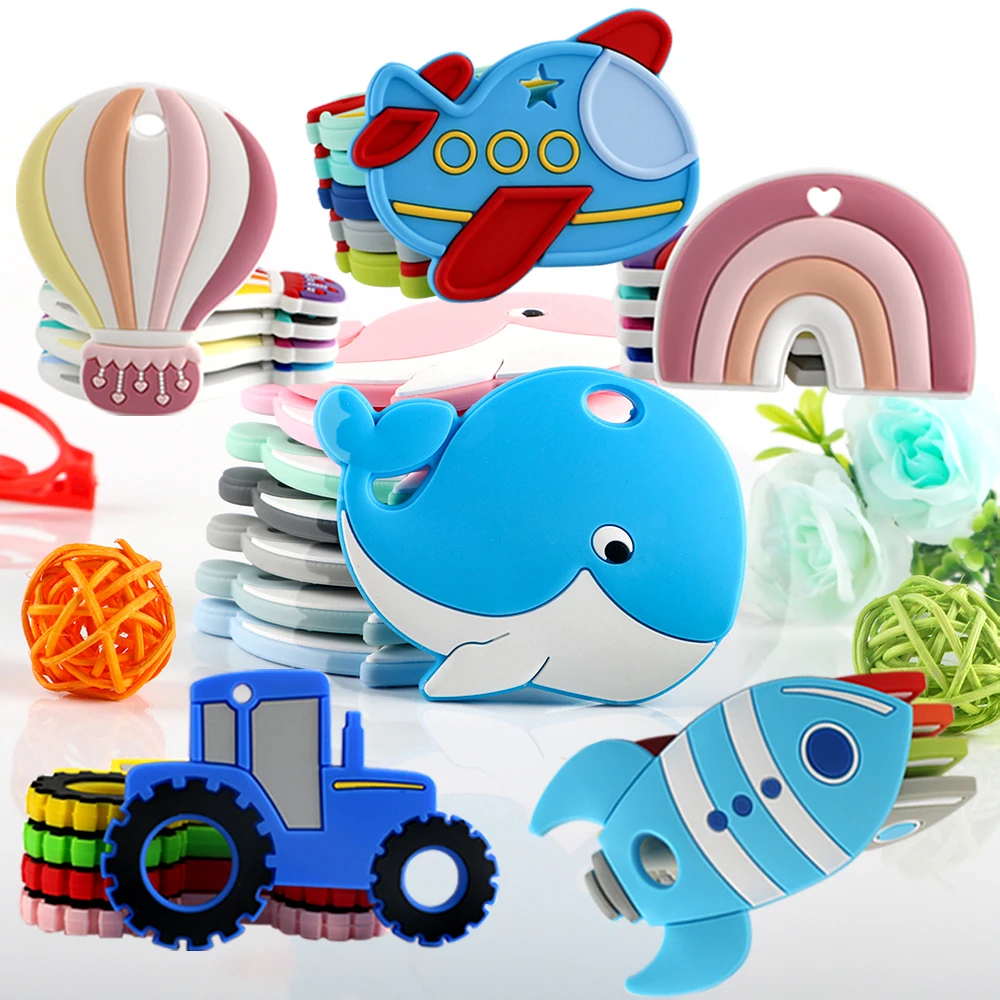 Sunrony 1pc New Silicone Beads Cartoons Rainbow Hot Air Balloon Chewing Pandent Accessories DIY Jewelry Accessory