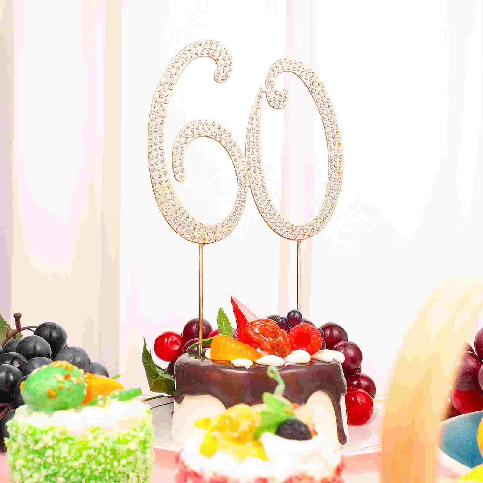 

60 Rhinestone Cake Topper Decorations Insert Party Toppers Large Decorative Number