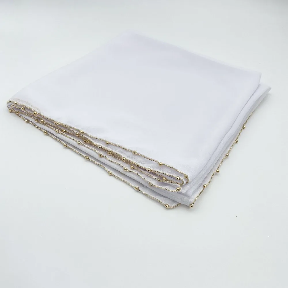 

Elegant Solid Color Ethnic Style Scarf Long Beads Chain Headscarf Thin Bandana Wraps Shawl Female