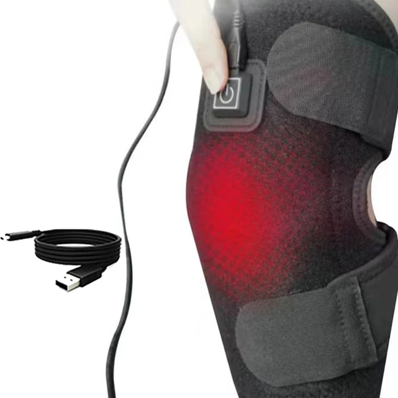 Heating Knee Massage Belt with Adjustable Protector for Knee Area 3 Temperature Design Single Black