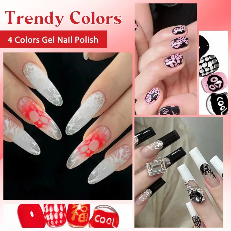 6個/セット ポーキングネイルジェルポリッシュ ポークネイルアートグルー 新スタイル 3Dテクスチャ ホール ホロー ペイント UVジェル バーニッシュ DIYネイル用品