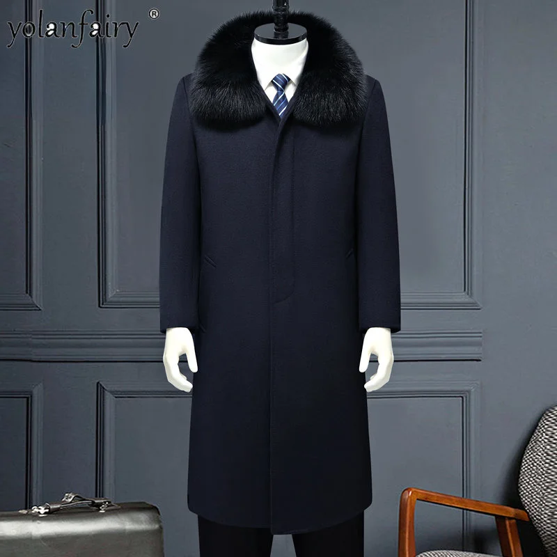 

85% Cashmere Coat Men Long Trench Male Wool s Men's Winter Down Jacket Fox Fur Collar Man Clothing Warm Abrigos Hombre