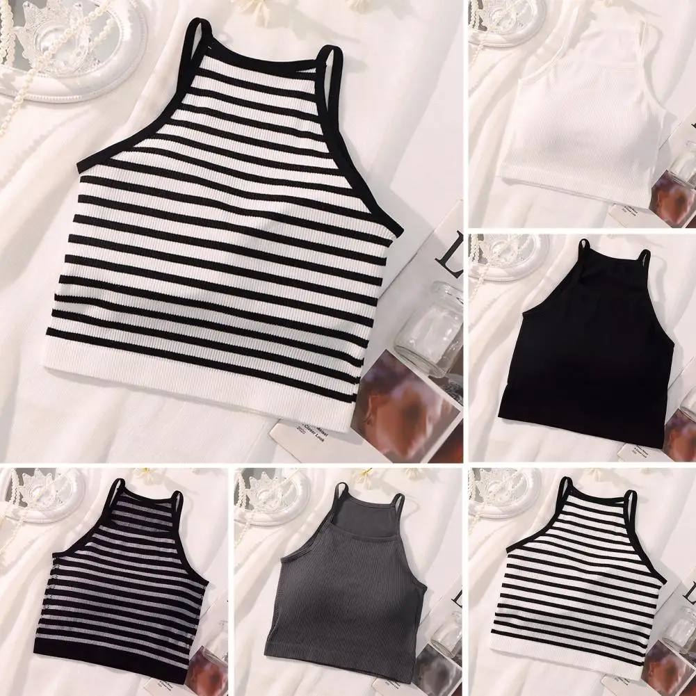 النسخة الكورية المرأة تانك القمم الموضوع الصلبة موضة عادية المحاصيل الأعلى مع وسادة الصدر شريط بلا أكمام لباس خارجي قميص قصير الأساسية