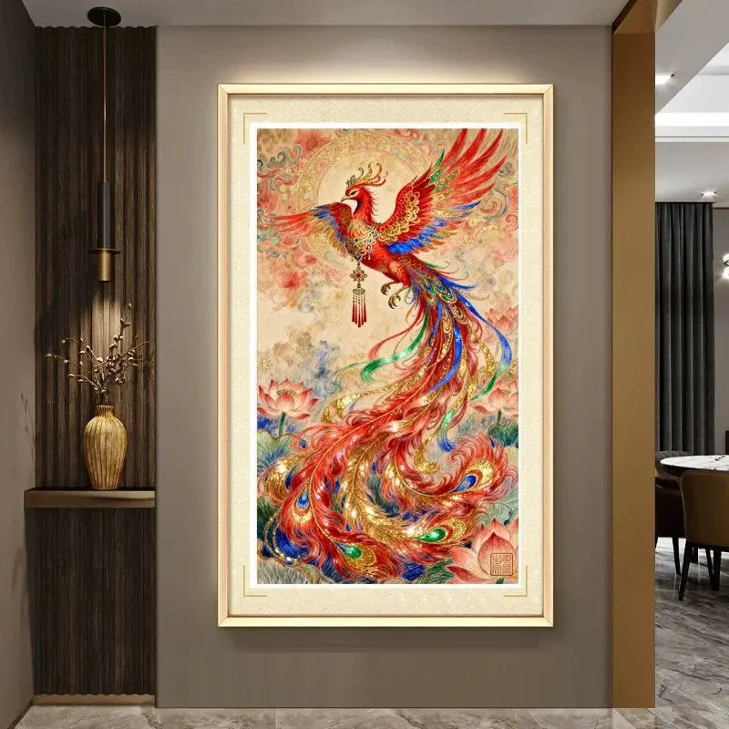 Phoenix 9CT 11CT Embroidery DIY Chinese Style Printed Kits Cross Stitch Thread Needlework Sets Home Decor Crafts 45 Colors