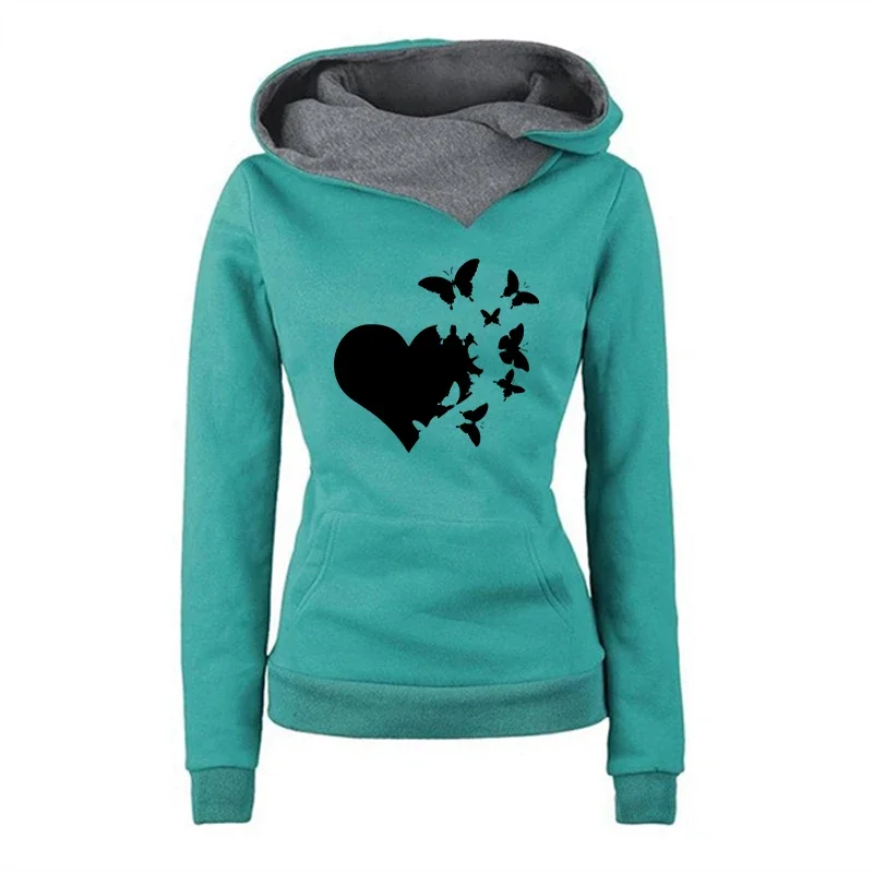 

Новое поступление 2025, женская толстовка с капюшоном и принтом бабочки и сердца, осень-зима, женский повседневный повседневный модный теплый пуловер