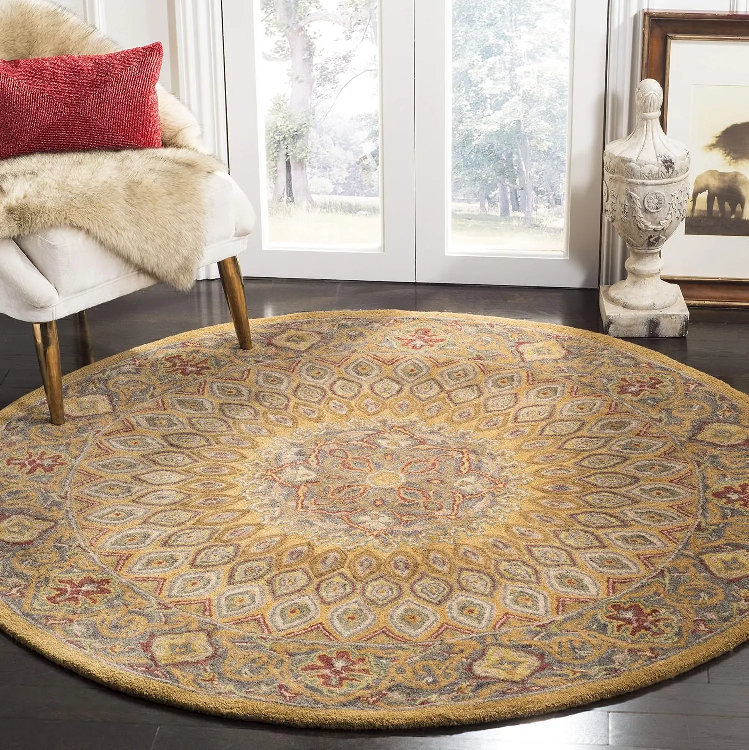 Heritage Collection-alfombra redonda de 6 '6 "", marrón claro y gris, hecha a mano, lana Oriental tradicional, Ideal para alto tráfico