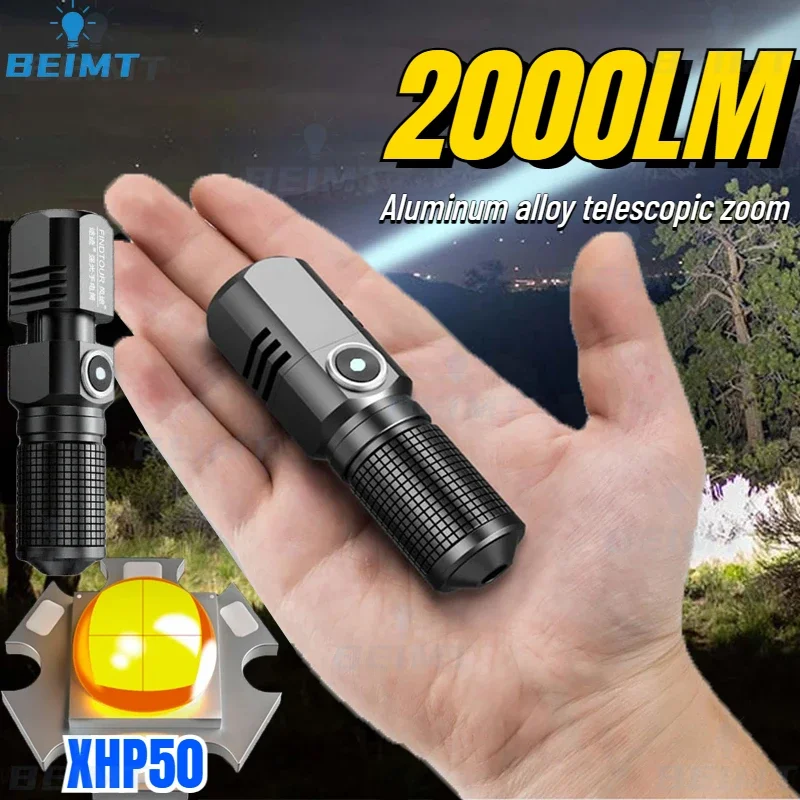 XHP50 2000LM LED Flashlight USB MINI Torch Rechargeable Zoom Fishing Lantern Powerful 3 Lighting Mode for Hiking Camping