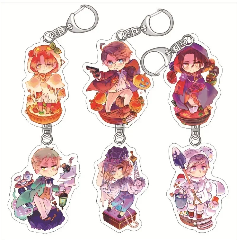 Cartoon Q Version Hei Figures Acrylic Key Chain Ludwig Lovino Vargas Antonio Arthur Key Ring Anime Hetalia Axis Powers Keychains