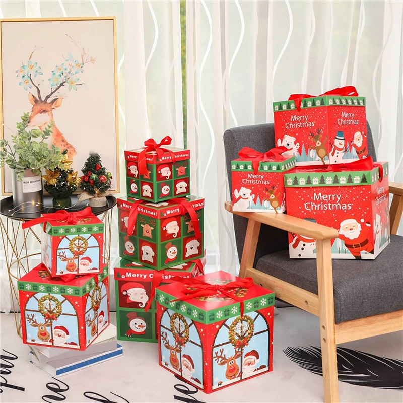 3 Stuks Kerst Papieren Doos Home Decor Kerst Dozen Voor Snoep Feest Decoratie Snoep Chocolade Geschenkverpakking