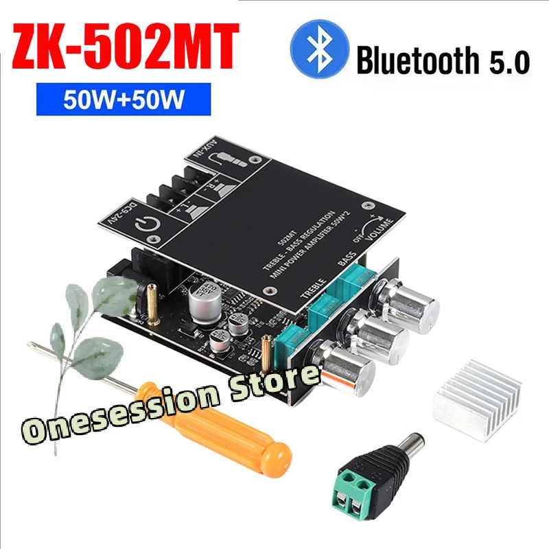 Power Your Diy Speakers! ZK-502MT 2X50W Bluetooth Amp Board, Adds Wireless Audio & Deep Bass To Any Project, Easy Install-image