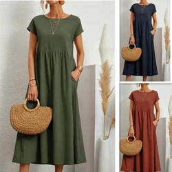 Elegant Bodycon Sexy Cotton Women's Dress For Women 2022 Summer A-line Short Sleeve Boho Midi Dresses Woman Robe Femme Ladies