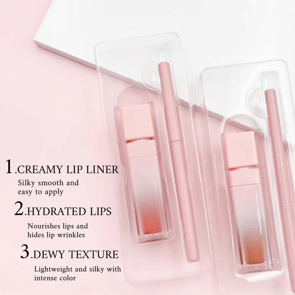 Private Label Lipstick Lipliner Kit Custom Logo Matte Waterproof Non-stick Lipgloss Lip Liner Waterproof Natural Color Makeup