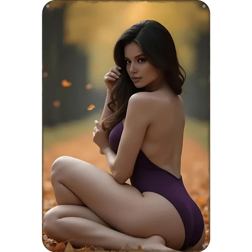 2026Vintage Purple Swimsuit Metal Wall Art, Retro Fall Leaf Decor for Living Room Bedroom