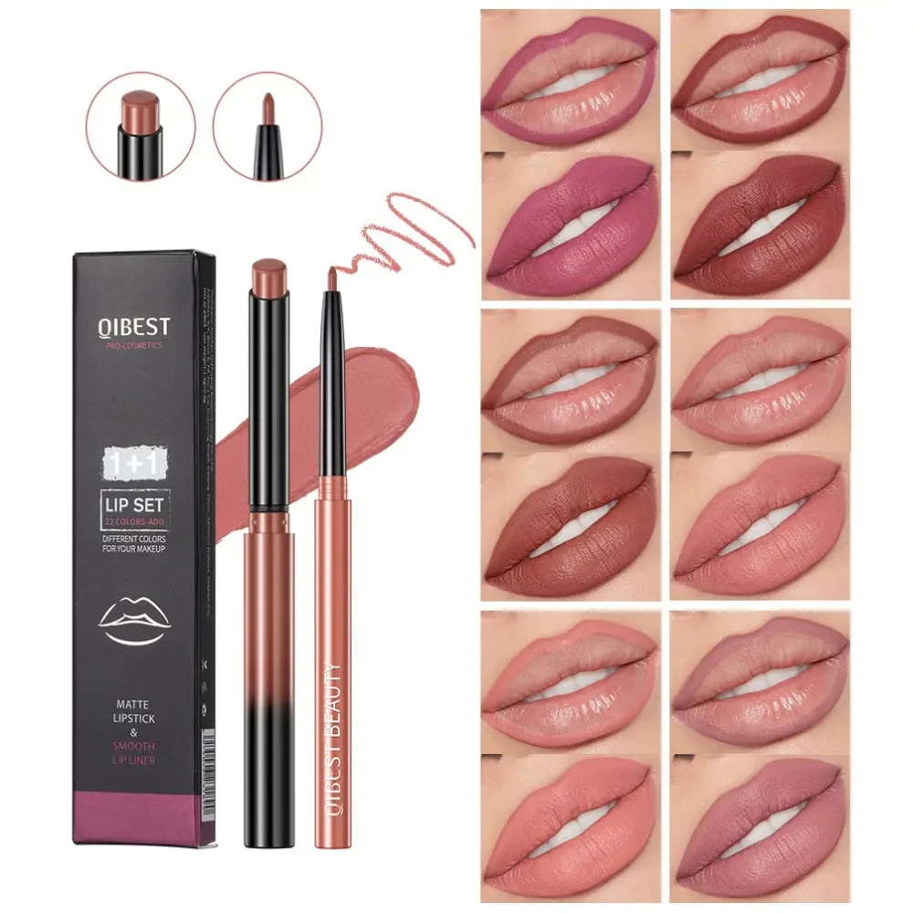 Potlood Contour Lip Stick Nieuwe Waterdichte Langdurige Matte Lippenstift Pen Set Sexy Lip Liner Schoonheid