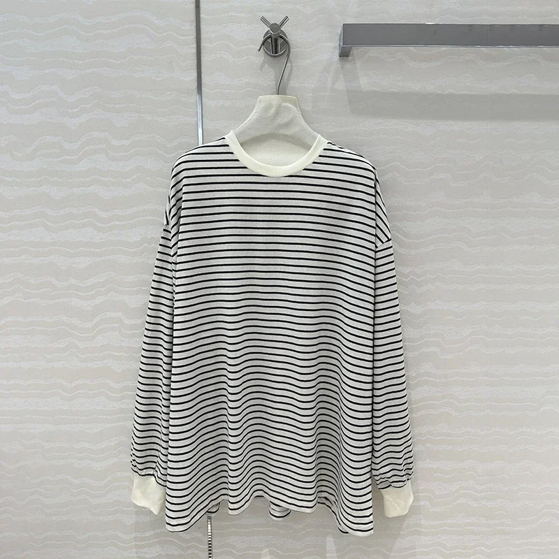 Vintage Clothes 2024SS Fashion Zebra Stripes Casual Long Sleeve Top Woman's Bottom T-Shirt Luxury Brand PA* Y2k Women's Clothing