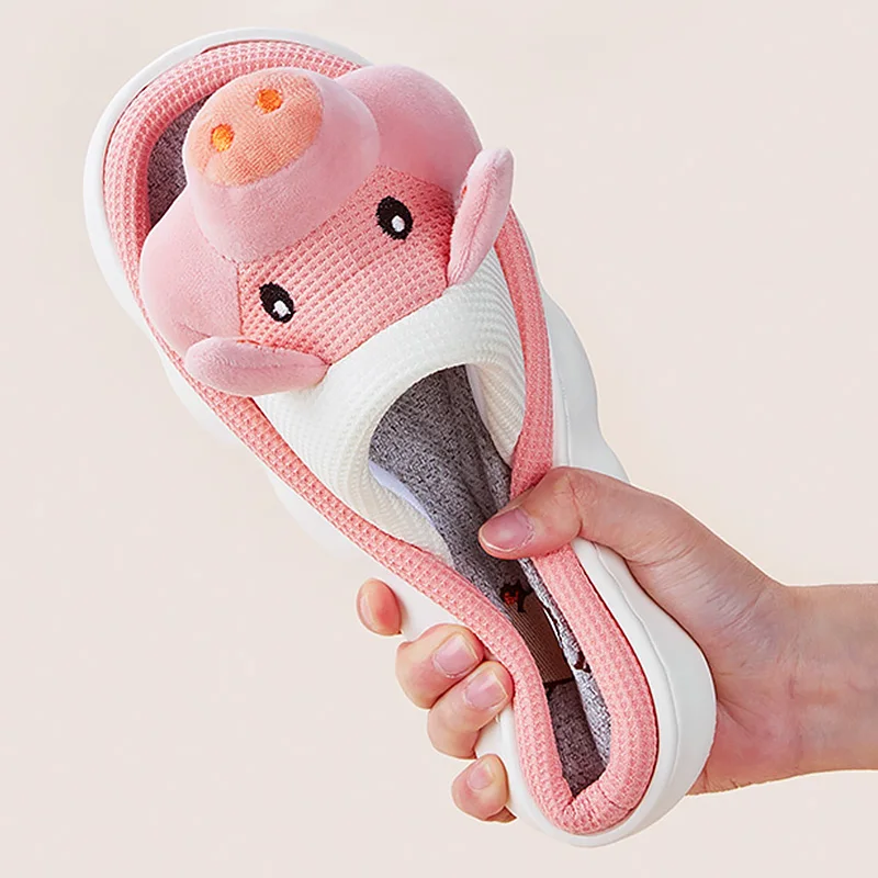 Animal Slippers Funny Pig Women\'s Home Slides EVA Indoor Cartoon Soft Non-slip Platform House Shoes For Girls Designer