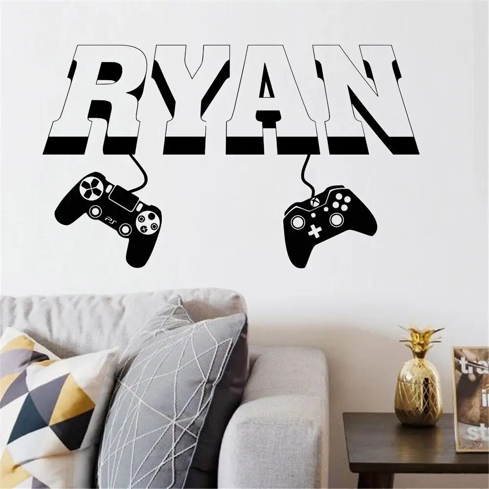 Gamer Wall Decor Custom Controller Video Game Wall Decals Customized Gamer Kids Bedroom Game Vinyl Wall Art Sticker