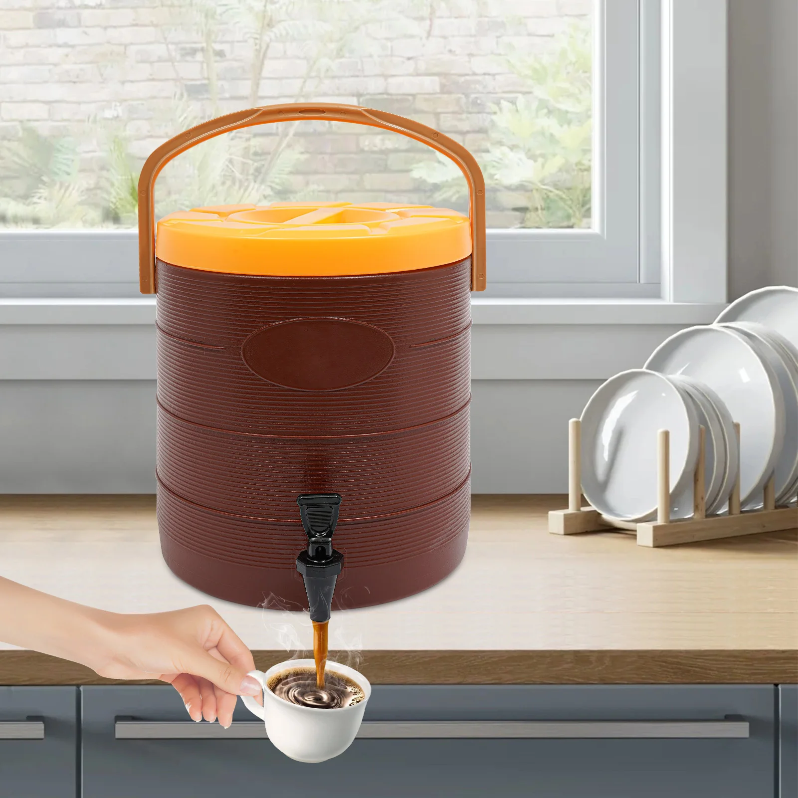 

Изолированный диспенсер для напитков на 6,6 галлонов с краном, 24-часовой контейнер для горячих/холодных напитков, 3-цветный коммерческий диспенсер для общественного питания и мероприятий