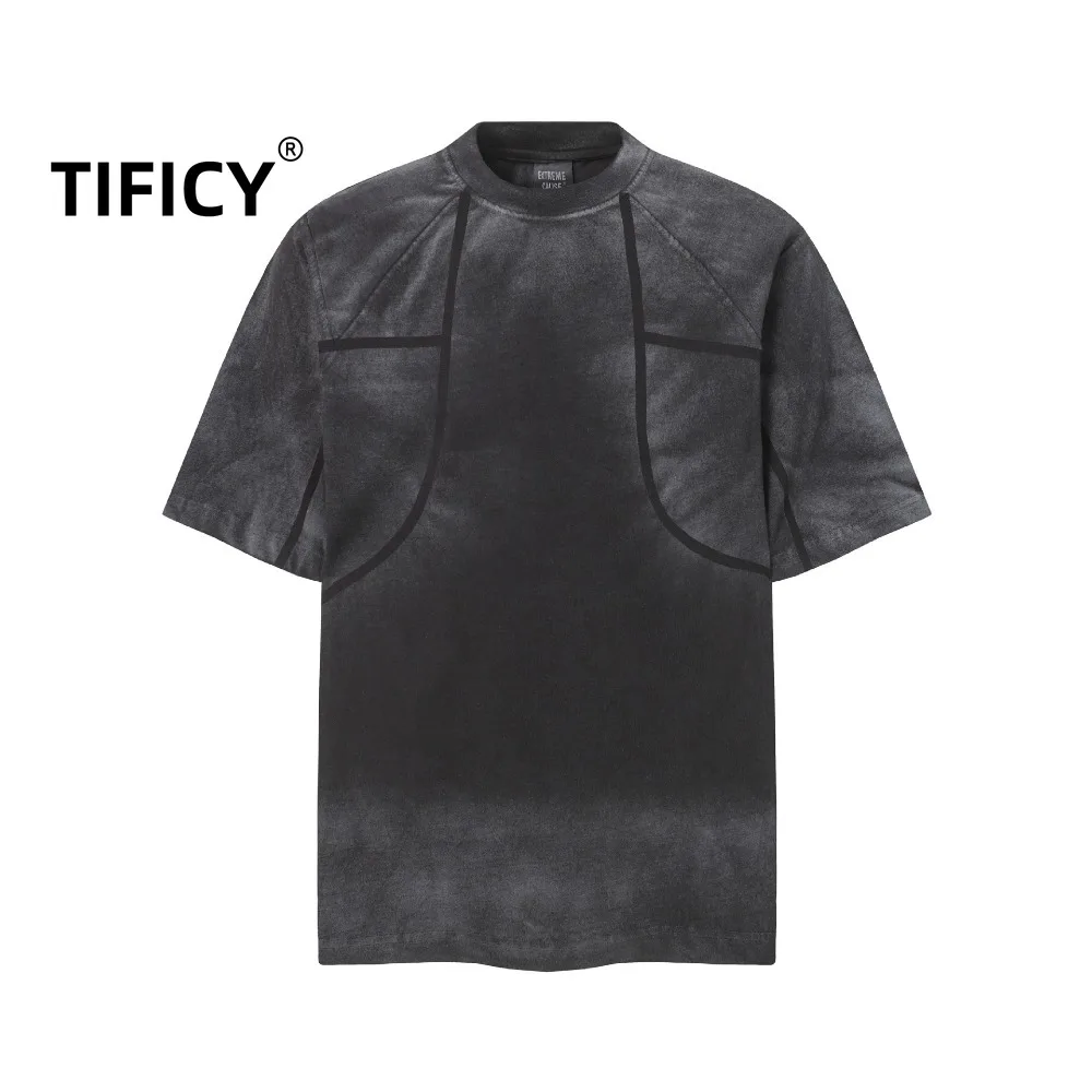 

Heavy Duty Washed Gradient Distressed Raglan Sleeve T-shirt Men's Visible Thread Heavy-duty Pure Cotton Loose Fit Tshirt Top