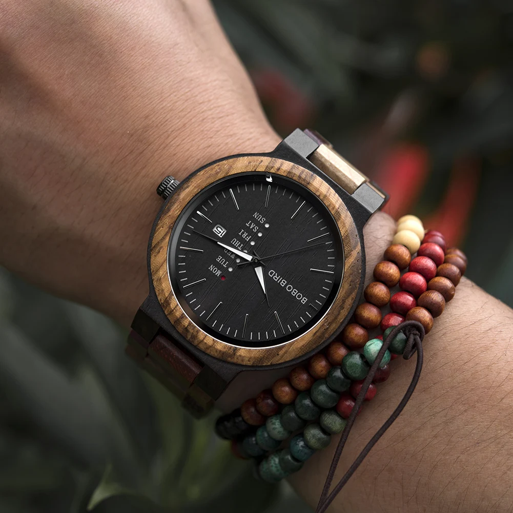 BOBO BIRD-relojes de madera de cuarzo para parejas, reloj de pulsera con pantalla luminosa, con fecha y semana, colorido, regalo de boda