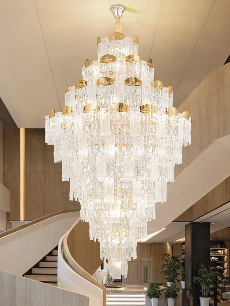 

Luxury Large Gold K9 Crystal Villa Stair Banquet Chandelier Light for Hotel Lobby Hall Wedding Corridor Lighting Pendant Lamp