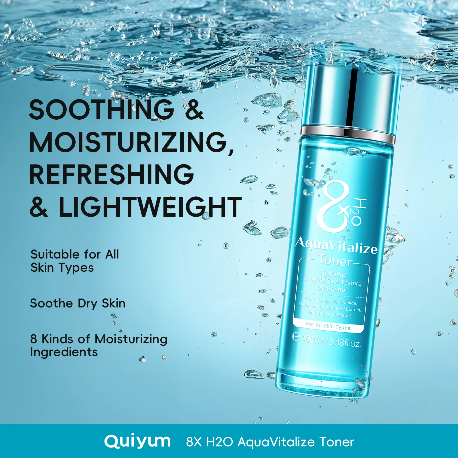 

Quiyum 8X H2O AquaVitalize Toner 100ml Hydrating Oil Control Refreshing Facial Lotion Smooth Skin Daily Skin Care